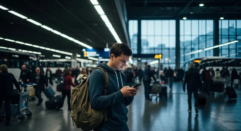 traveler using phone ticket