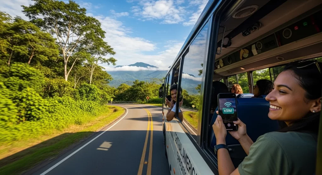 viajar en bus por Centroamérica en 2026 con eSIM para mantener datos móviles en ruta