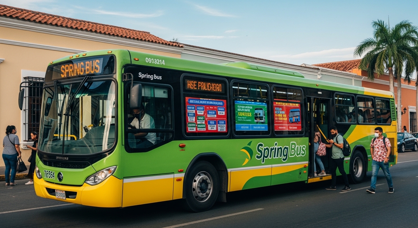 Spring Bus operando en Centroamérica, proporcionando servicios de autobuses digitales